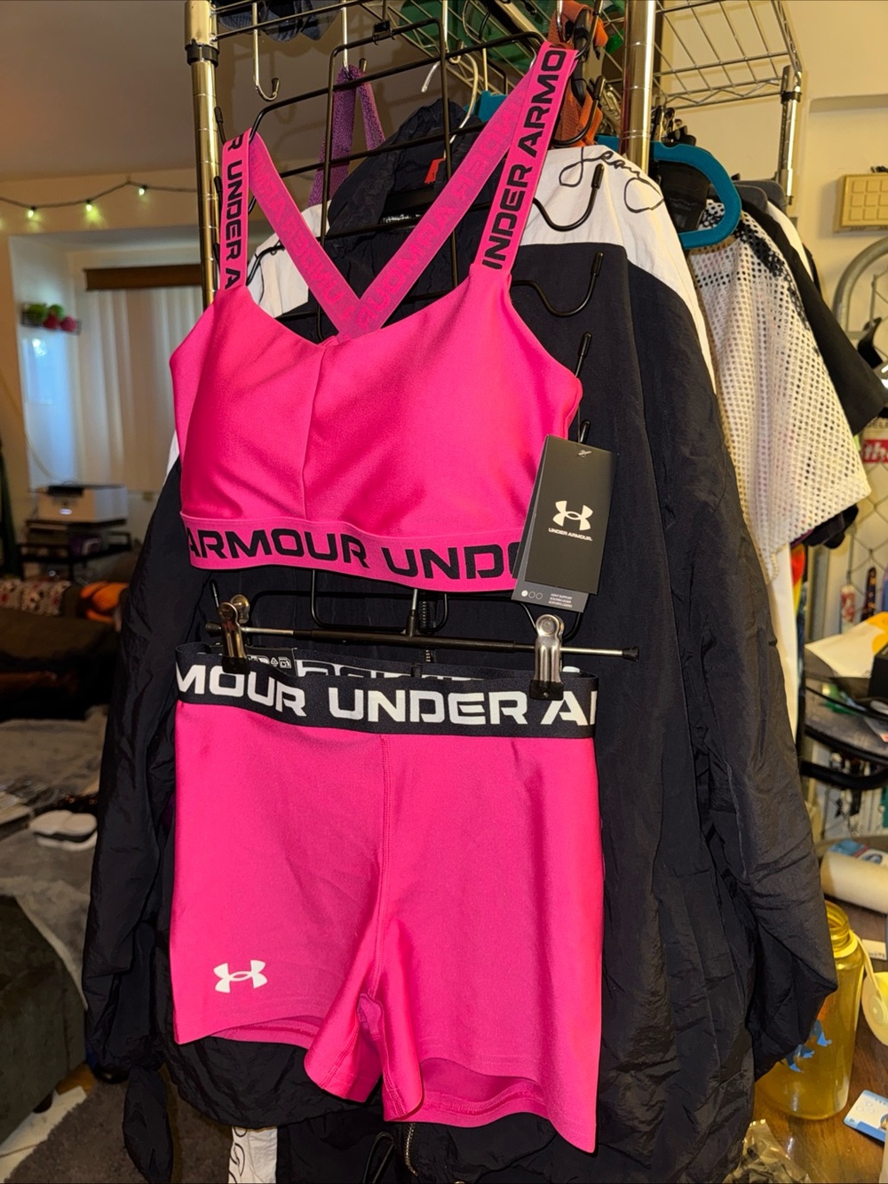 Under Armour Women’s Pink Bike Shorts & Sports Bra Set